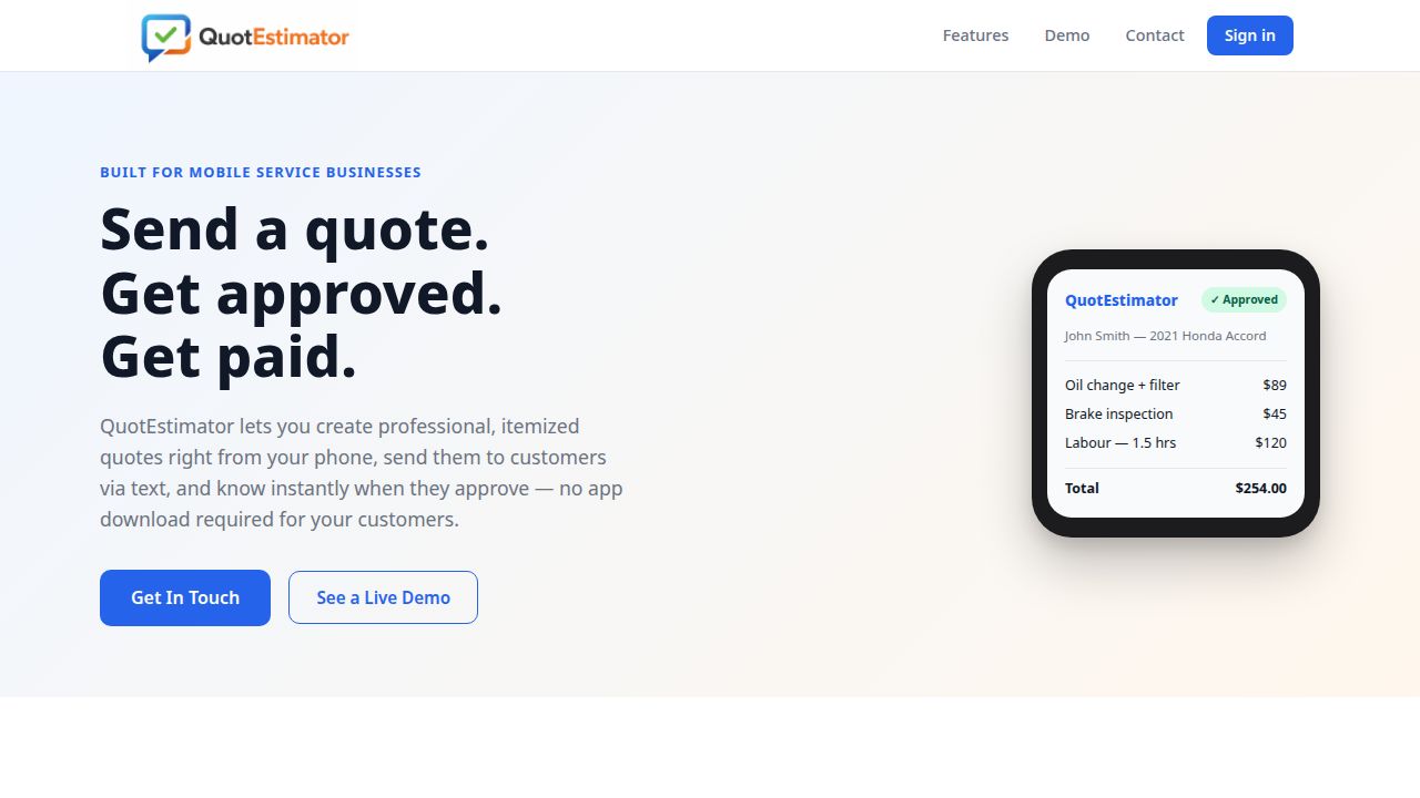 QuotEstimator &mdash; send a quote, get approved, get paid